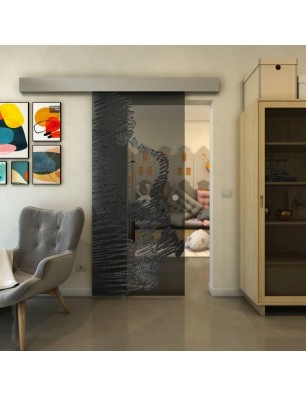 Glasschiebetür ECO-LINE - Fineprint Model 106 Schwarz auf Grauglas