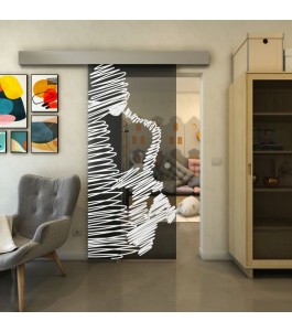 Glasschiebetür ECO-LINE - Fineprint Model 106 Weiss auf Grauglas