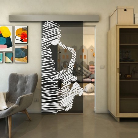 Glasschiebetür ECO-LINE - Fineprint Model 106 Weiss auf Grauglas
