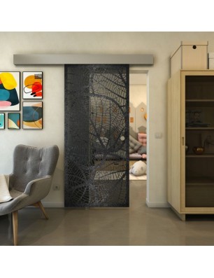 Glasschiebetür ECO-LINE - Fineprint Model 107 Schwarz auf Grauglas
