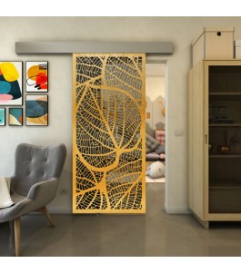 Glasschiebetür ECO-LINE - Fineprint Model 107 Gold auf Grauglas