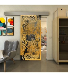 Glasschiebetür ECO-LINE - Fineprint Model 108 Gold auf Grauglas
