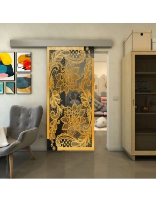 Glasschiebetür ECO-LINE - Fineprint Model 108 Gold auf Grauglas