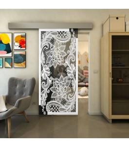 Glasschiebetür ECO-LINE - Fineprint Model 108 Weiss auf Grauglas