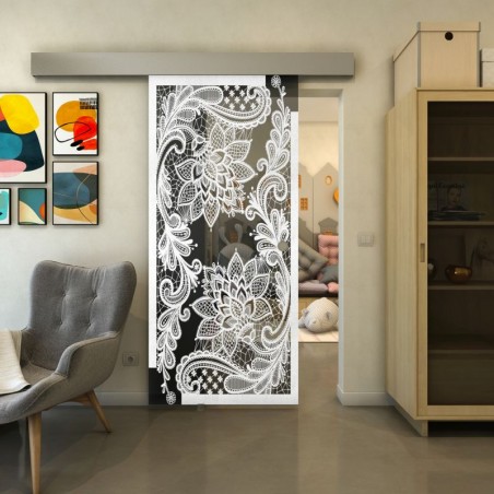Glasschiebetür ECO-LINE - Fineprint Model 108 Weiss auf Grauglas