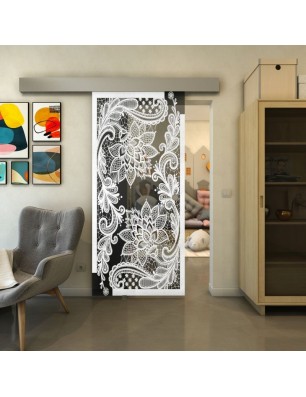 Glasschiebetür ECO-LINE - Fineprint Model 108 Weiss auf Grauglas