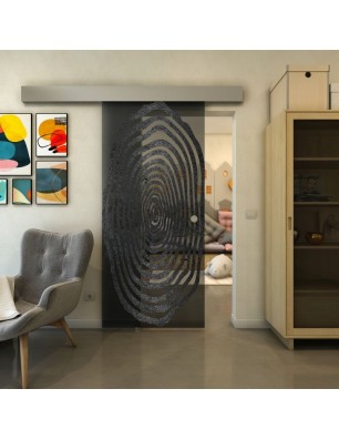 Glasschiebetür ECO-LINE - Fineprint Model 109 Schwarz auf Grauglas
