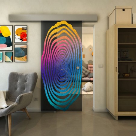 Glasschiebetür ECO-LINE - Fineprint Model 109 Verlauf auf Grauglas