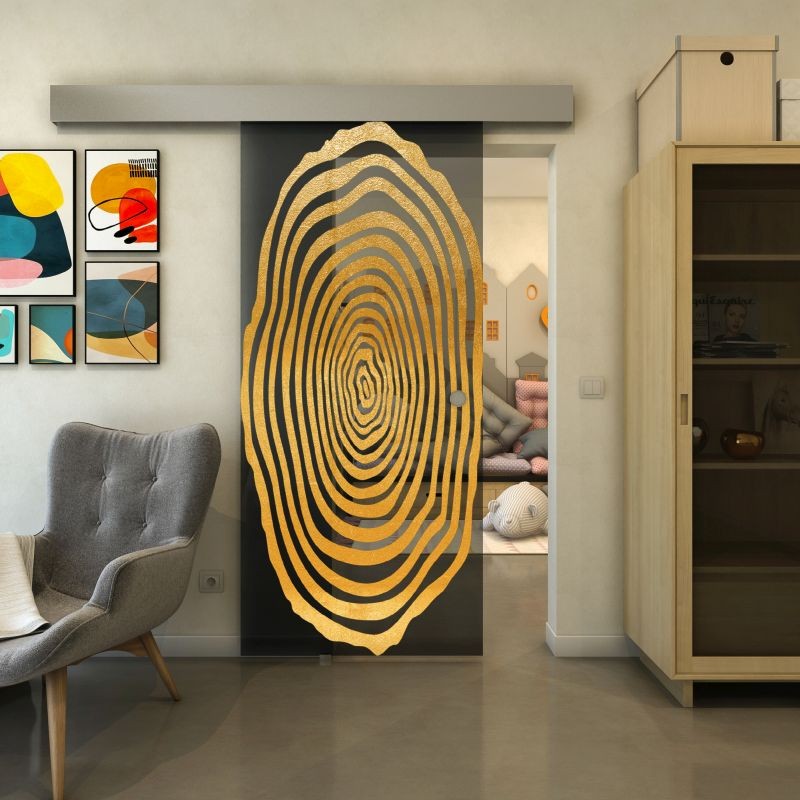 Glasschiebetür ECO-LINE - Fineprint Modell 109 Gold auf Grauglas