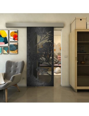 Glasschiebetür ECO-LINE - Fineprint Model 110 Schwarz auf Grauglas