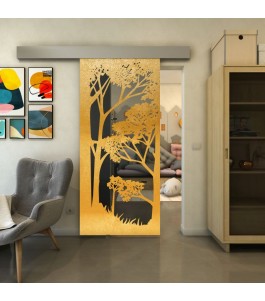 Glasschiebetür ECO-LINE - Fineprint Model 110 Gold auf Grauglas