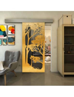 Glasschiebetür ECO-LINE - Fineprint Model 110 Gold auf Grauglas