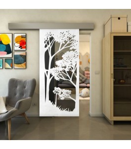 Glasschiebetür ECO-LINE - Fineprint Model 110 Weiss auf Grauglas