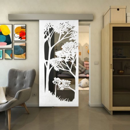 Glasschiebetür ECO-LINE - Fineprint Model 110 Weiss auf Grauglas