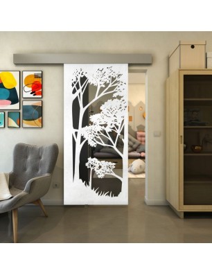 Glasschiebetür ECO-LINE - Fineprint Model 110 Weiss auf Grauglas
