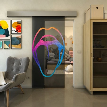 Glasschiebetür ECO-LINE - Fineprint Model 111 Verlauf auf Grauglas