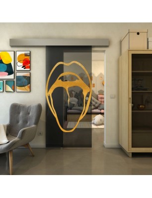Glasschiebetür ECO-LINE - Fineprint Model 111 Gold auf Grauglas