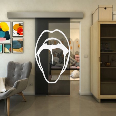 Glasschiebetür ECO-LINE - Fineprint Model 111 Weiss auf Grauglas