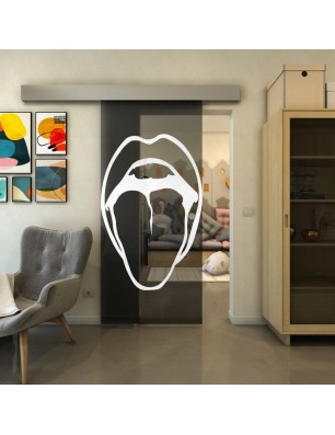 Glasschiebetür ECO-LINE - Fineprint Model 111 Weiss auf Grauglas