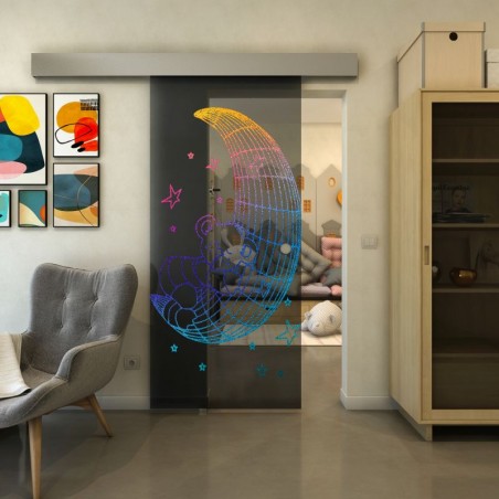 Glasschiebetür ECO-LINE - Fineprint Model 113 Verlauf auf Grauglas