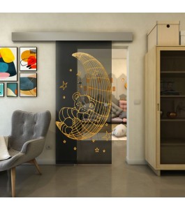 Glasschiebetür ECO-LINE - Fineprint Model 113 Gold auf Grauglas