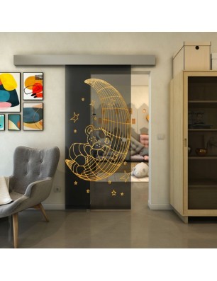 Glasschiebetür ECO-LINE - Fineprint Model 113 Gold auf Grauglas