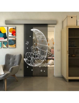 Glasschiebetür ECO-LINE - Fineprint Model 113 Weiss auf Grauglas
