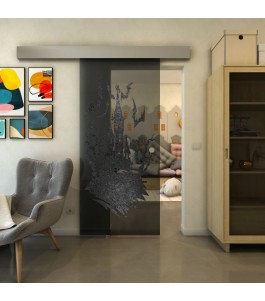 Glasschiebetür ECO-LINE - Fineprint Model 114 Schwarz auf Grauglas