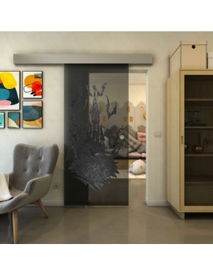 Glasschiebetür ECO-LINE - Fineprint Model 114 Schwarz auf Grauglas