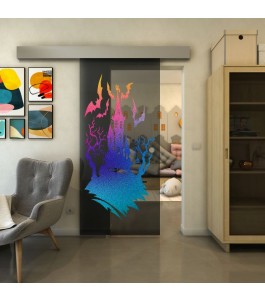 Glasschiebetür ECO-LINE - Fineprint Model 114 Verlauf auf Grauglas