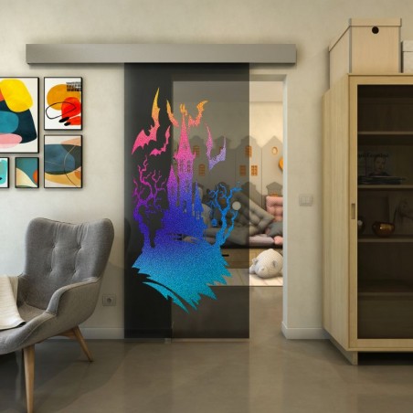 Glasschiebetür ECO-LINE - Fineprint Model 114 Verlauf auf Grauglas