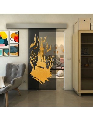 Glasschiebetür ECO-LINE - Fineprint Model 114 Gold auf Grauglas