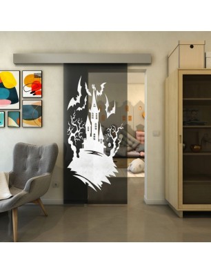 Glasschiebetür ECO-LINE - Fineprint Model 114 Weiss auf Grauglas