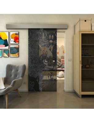 Glasschiebetür ECO-LINE - Fineprint Model 115 Schwarz auf Grauglas
