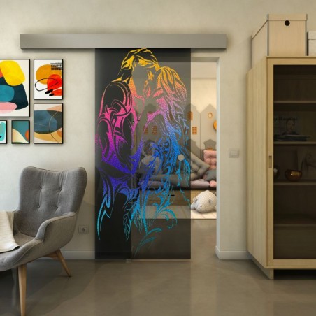 Glasschiebetür ECO-LINE - Fineprint Model 116 Verlauf auf Grauglas