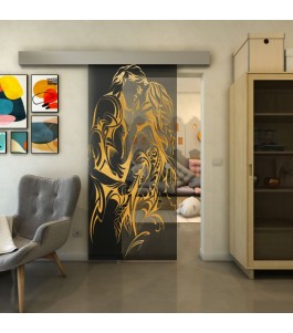 Glasschiebetür ECO-LINE - Fineprint Model 116 Gold auf Grauglas