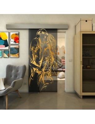 Glasschiebetür ECO-LINE - Fineprint Model 116 Gold auf Grauglas