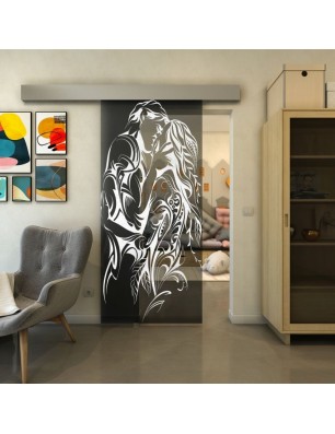 Glasschiebetür ECO-LINE - Fineprint Model 116 Weiss auf Grauglas