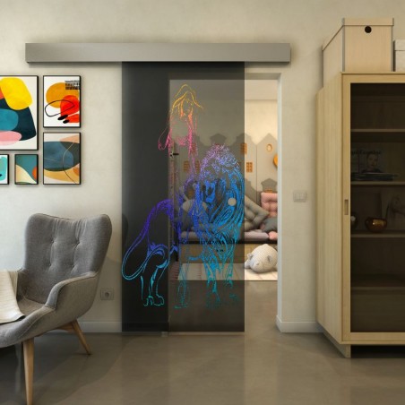 Glasschiebetür ECO-LINE - Fineprint Model 117 Verlauf auf Grauglas