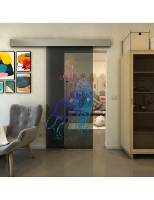 Glasschiebetür ECO-LINE - Fineprint Model 117 Verlauf auf Grauglas