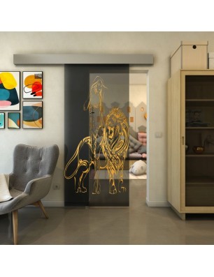 Glasschiebetür ECO-LINE - Fineprint Model 117 Gold auf Grauglas