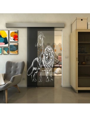 Glasschiebetür ECO-LINE - Fineprint Model 117 Weiss auf Grauglas