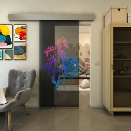 Glasschiebetür ECO-LINE - Fineprint Model 118 Verlauf auf Grauglas