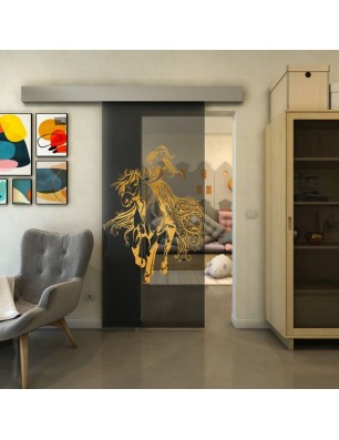 Glasschiebetür ECO-LINE - Fineprint Model 118 Gold auf Grauglas