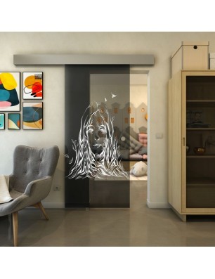 Glasschiebetür ECO-LINE - Fineprint Model 119 Weiss auf Grauglas