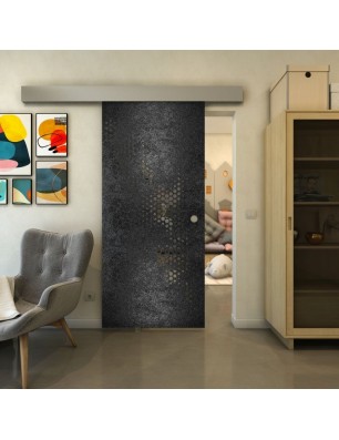 Glasschiebetür ECO-LINE - Fineprint Model 120 Schwarz auf Grauglas