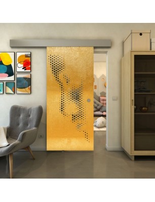 Glasschiebetür ECO-LINE - Fineprint Model 120 Gold auf Grauglas
