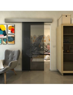 Glasschiebetür ECO-LINE - Fineprint Model 121 Schwarz auf Grauglas