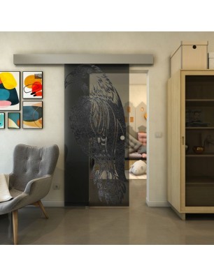 Glasschiebetür ECO-LINE - Fineprint Model 122 Schwarz auf Grauglas