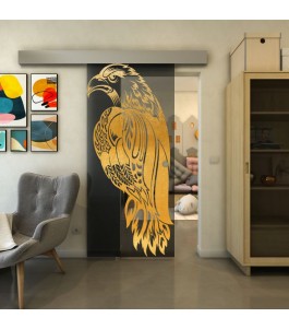 Glasschiebetür ECO-LINE - Fineprint Model 122 Gold auf Grauglas